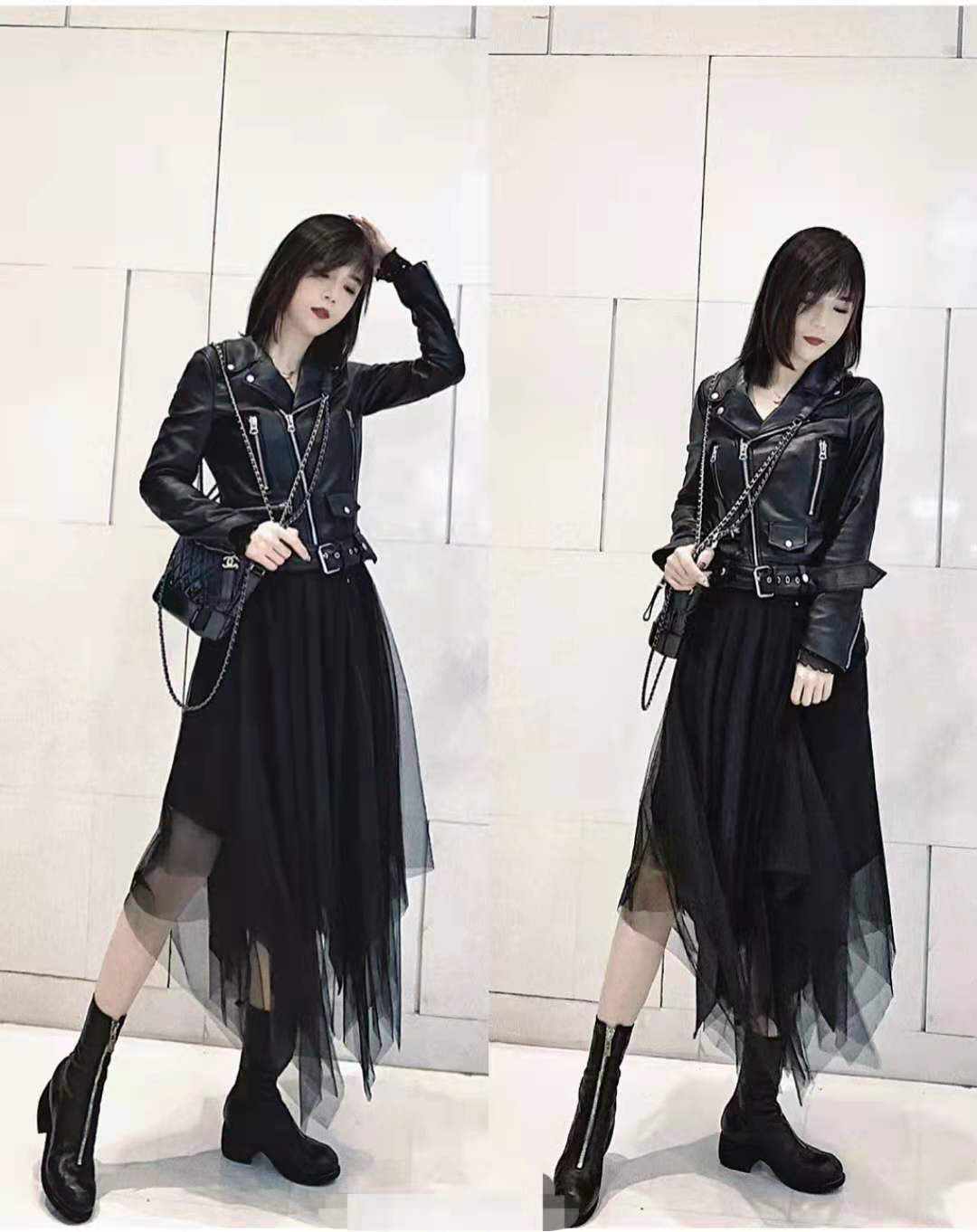 短皮衣搭配什么下身好看,长款皮衣怎么搭配下身