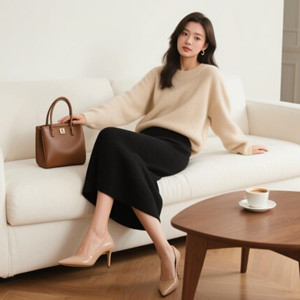 针织衫过膝半裙如何搭配优雅又有女人味