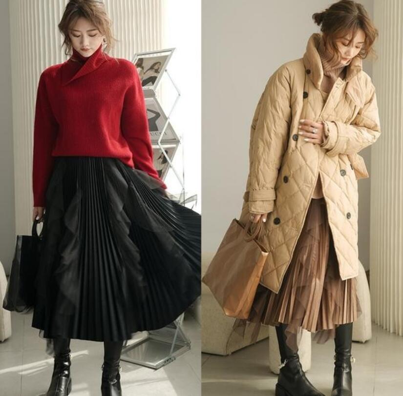 长百褶裙穿搭秋冬搭配图