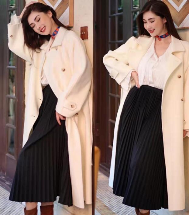 长百褶裙穿搭秋冬搭配图
