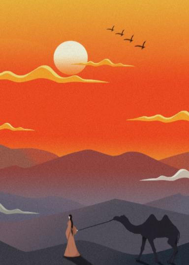 苍凉夕阳古风女子图片