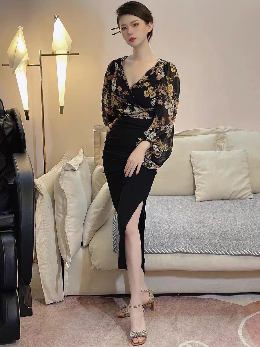 真人女生开襟开叉裙穿搭,夏季中长款开叉裙怎么搭配