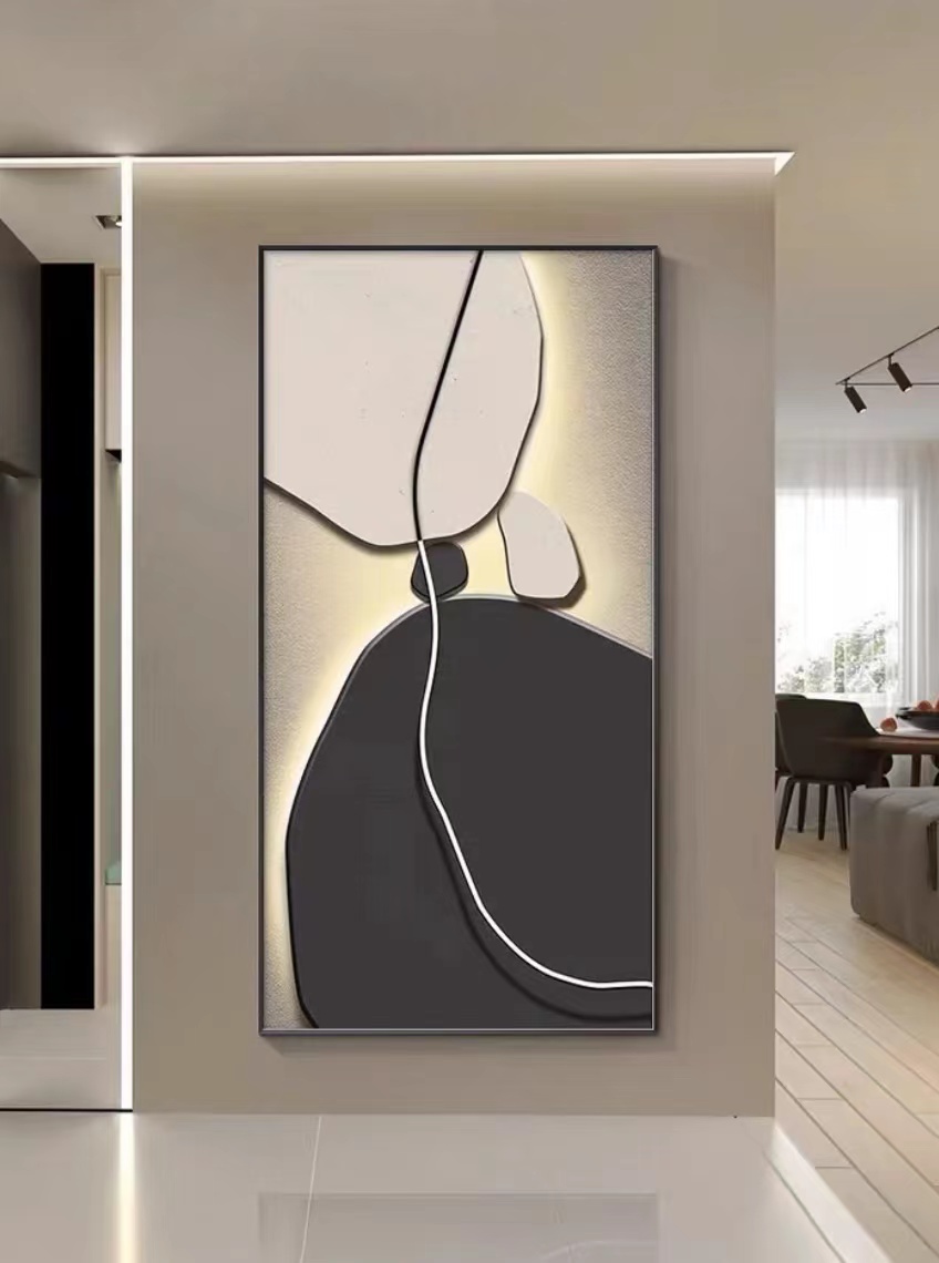 正对入户门墙上挂画效果图,正对门玄关装修效果图壁画