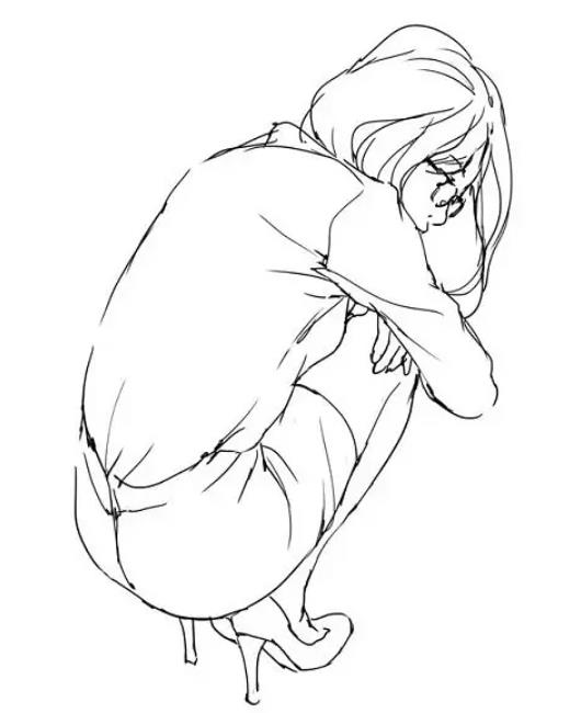 蹲下来的女孩怎么画