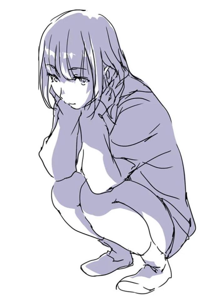 女生蹲下的侧身怎么画-528时尚网