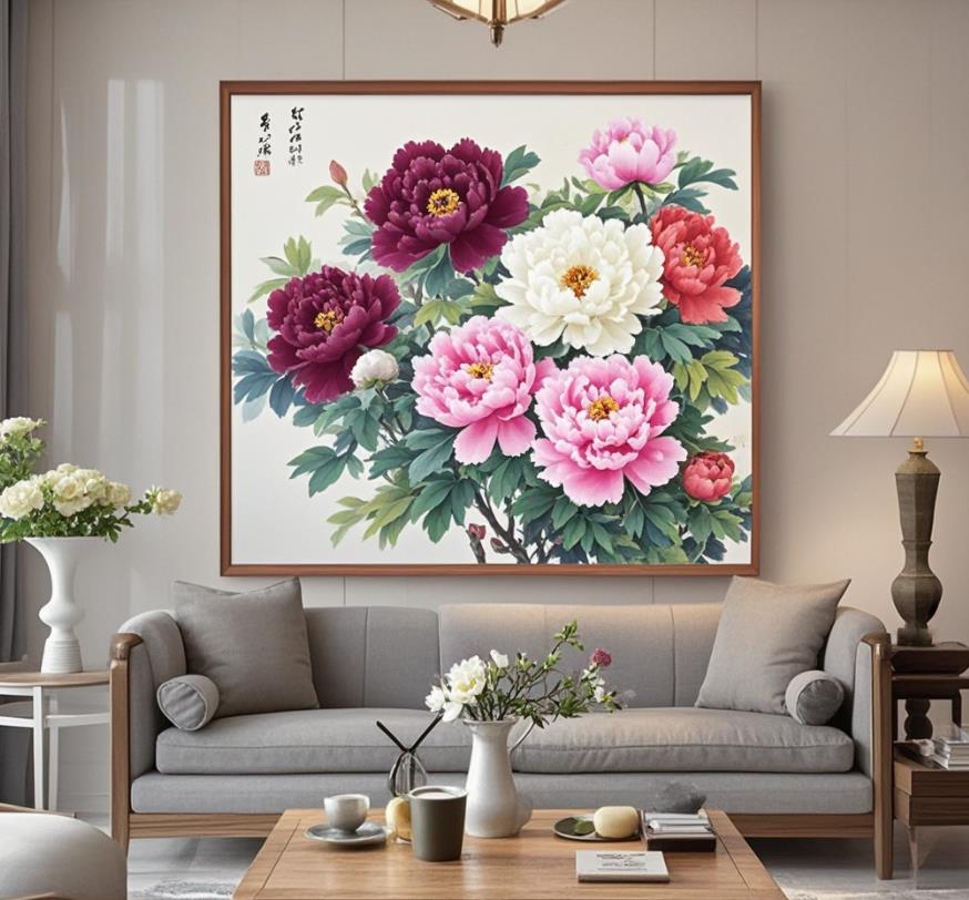 客厅牡丹画图片