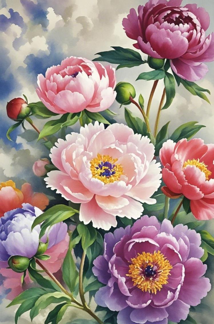 牡丹水彩画图片