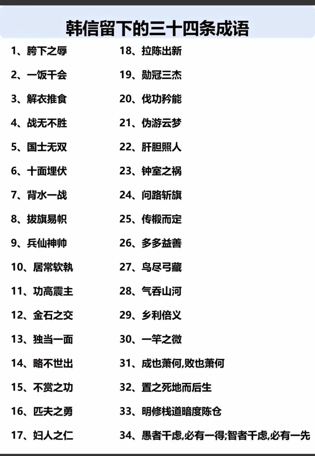 韩信一生创了34个成语