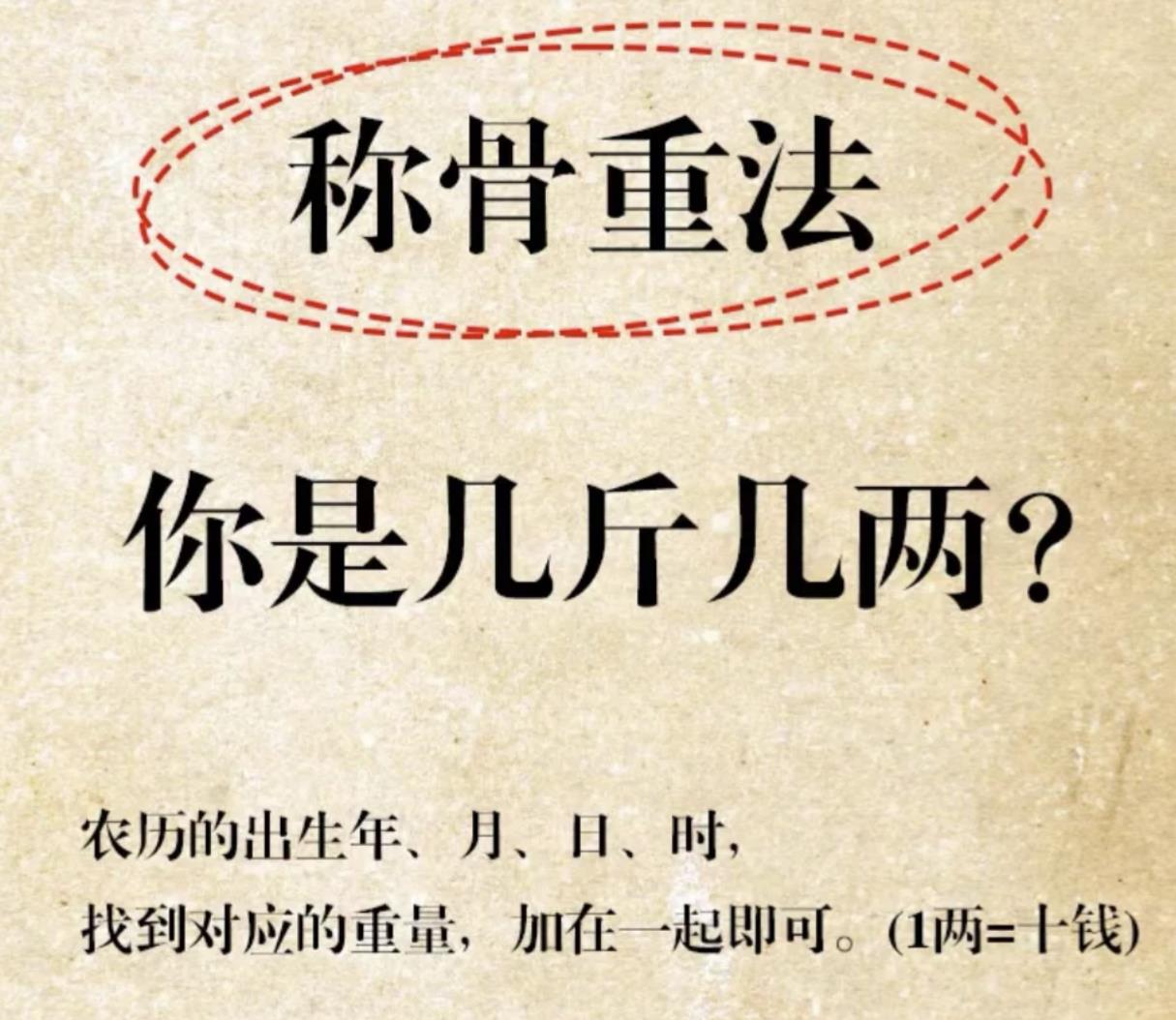 出生称骨几斤几两对照表
