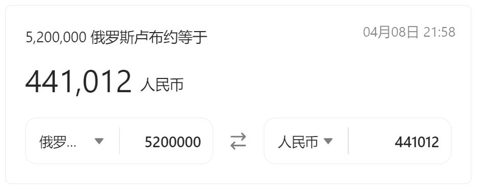 520万卢布等于多少人民币