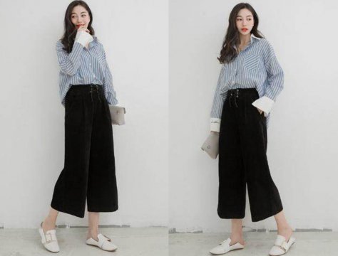 1米5小个子阔腿裤搭配