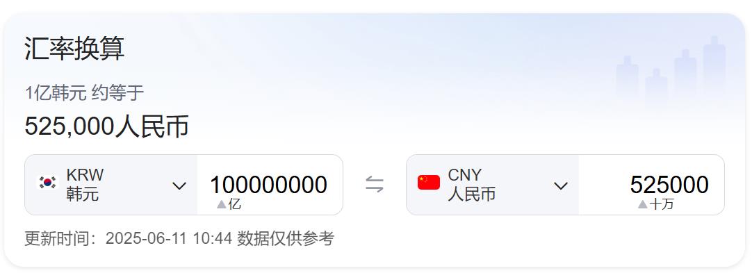 韩币一亿等于人民币多少