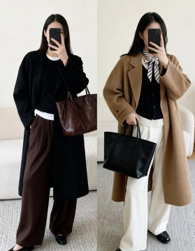 中年女性大衣搭阔腿裤图片