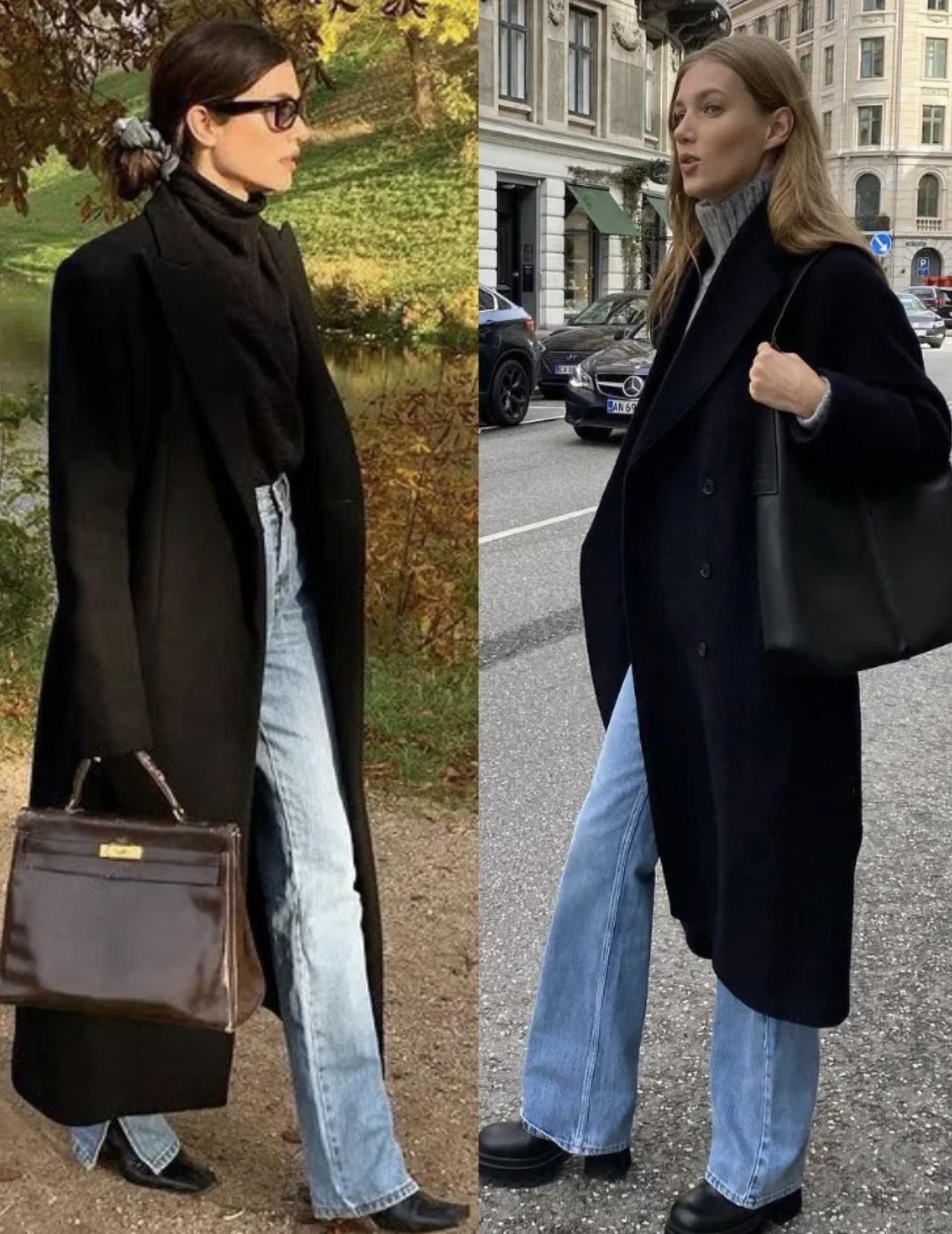 大衣配小脚牛仔裤还是直筒裤