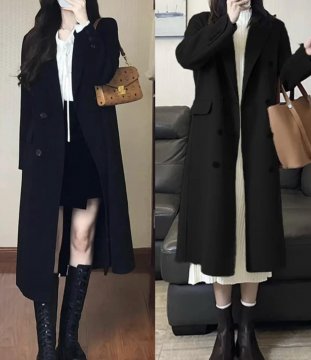 秋冬黑色大衣穿搭图片